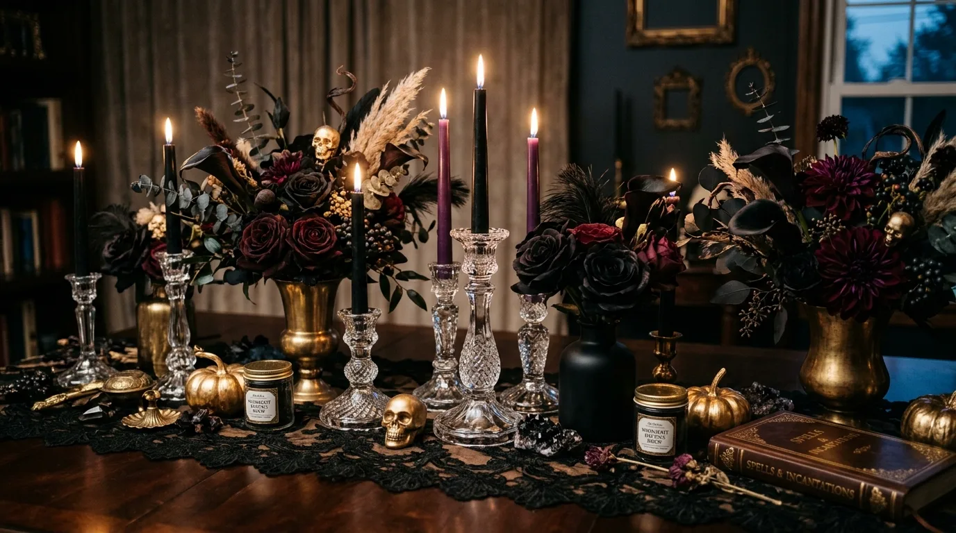 Use textiles to soften and deepen the room inspiration for an elegant Halloween interior.